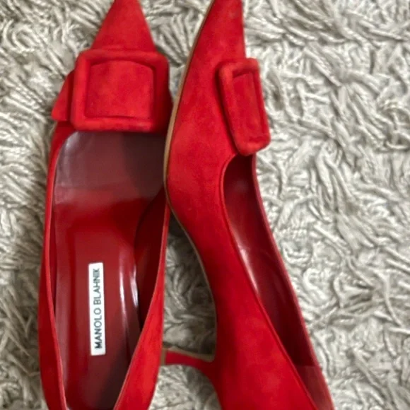Manolo Blahnik Red Suede Maysale pumps 40.5 50mm - Picture 9 of 9